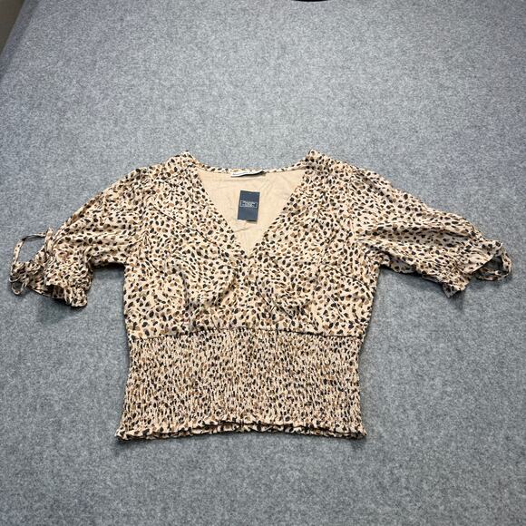 Women's Abercrombie & Fitch Leopard Print Smock Bottom Blouse Size Small - Picture 9 of 11